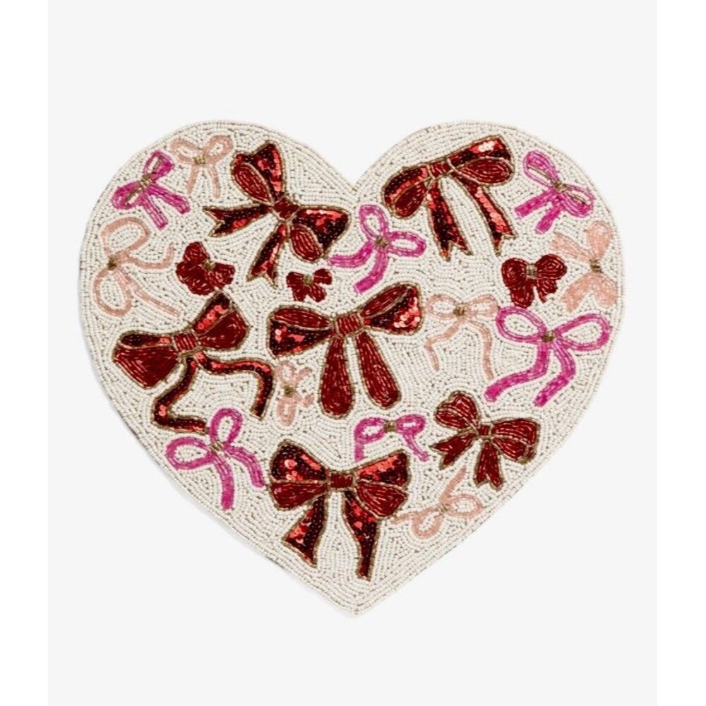Valentines Day Heart Bow Beaded Placemat Charger Placemat  15"